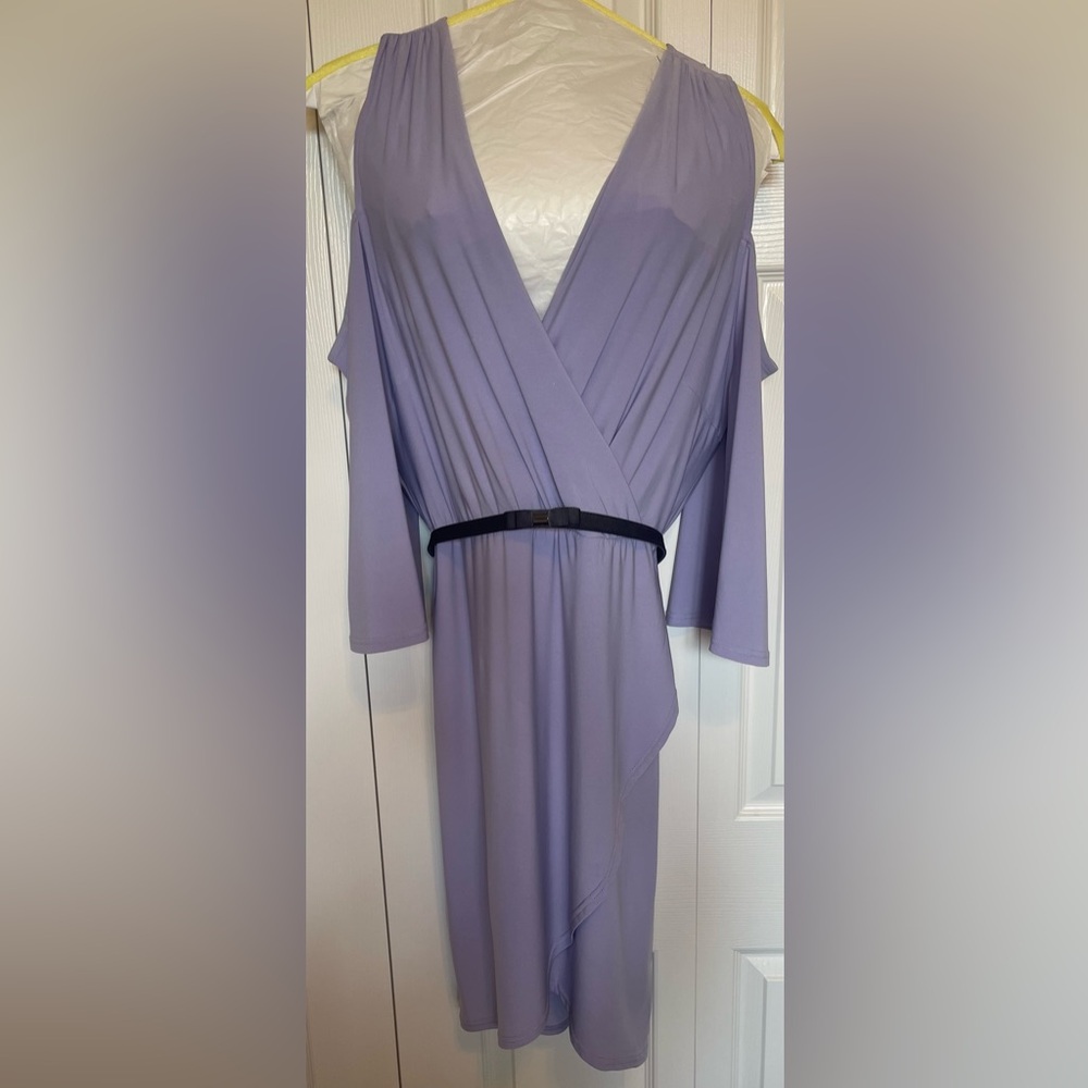 Venus Brand Lilac, Lined, Cold Shoulder Wrap Dress with Belt